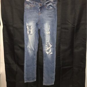 Distressed medium wash boyfriend jeans